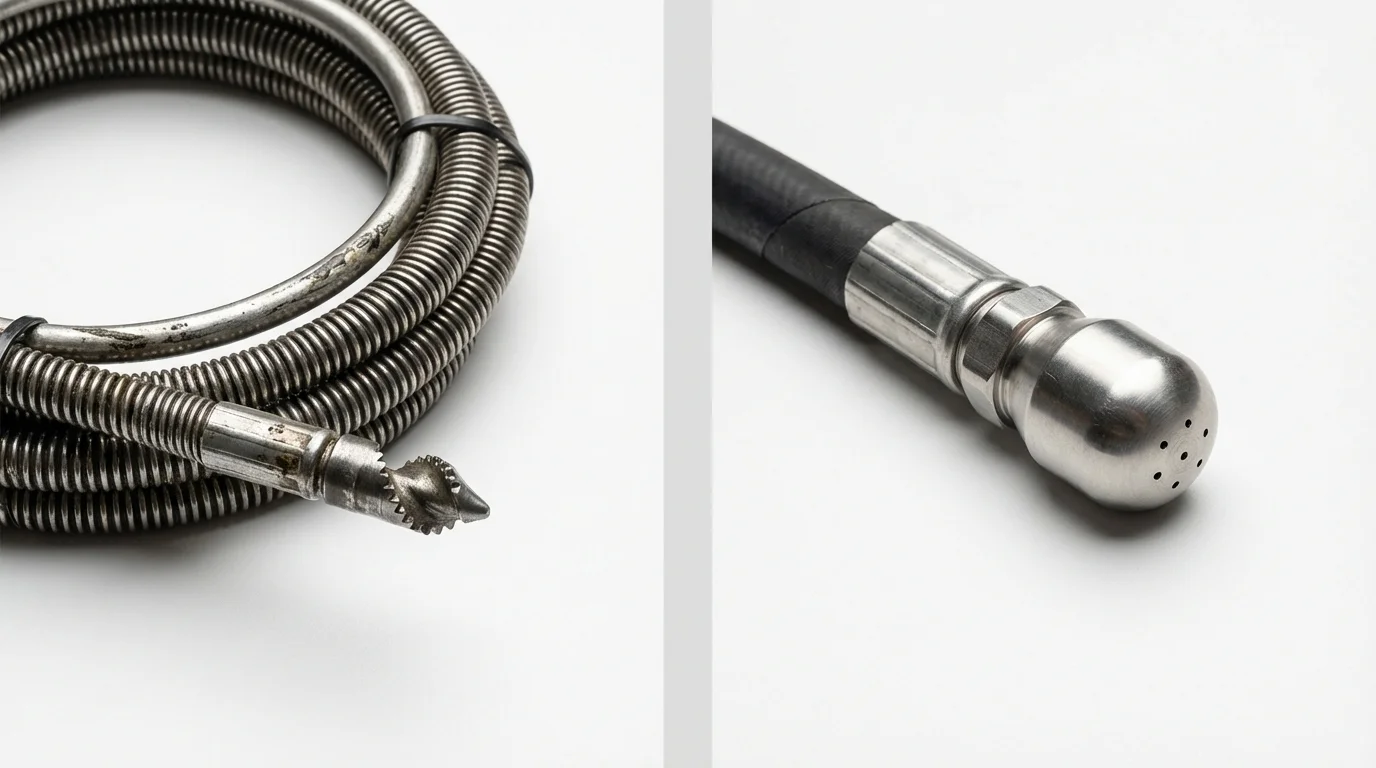 Drain snake cable and hydro jetting nozzle used for drain cleaning in Saint Francis, KS