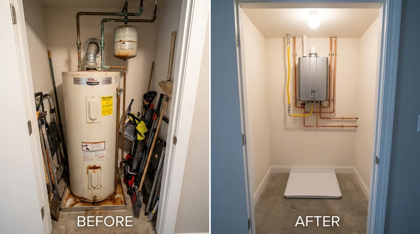 Tank water heater versus wall-mounted tankless unit comparison for Saint Francis, KS homeowners